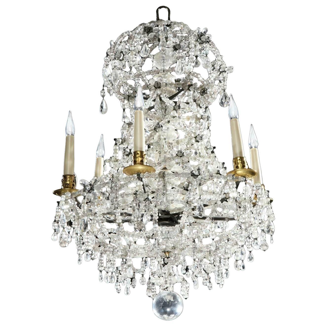 Rock Crystal Six-Light Chandelier 'a Lace' For Sale