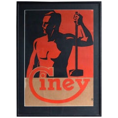 Vintage Art Deco Poster Advertising Ciney Belgium Ovens in Red and Black