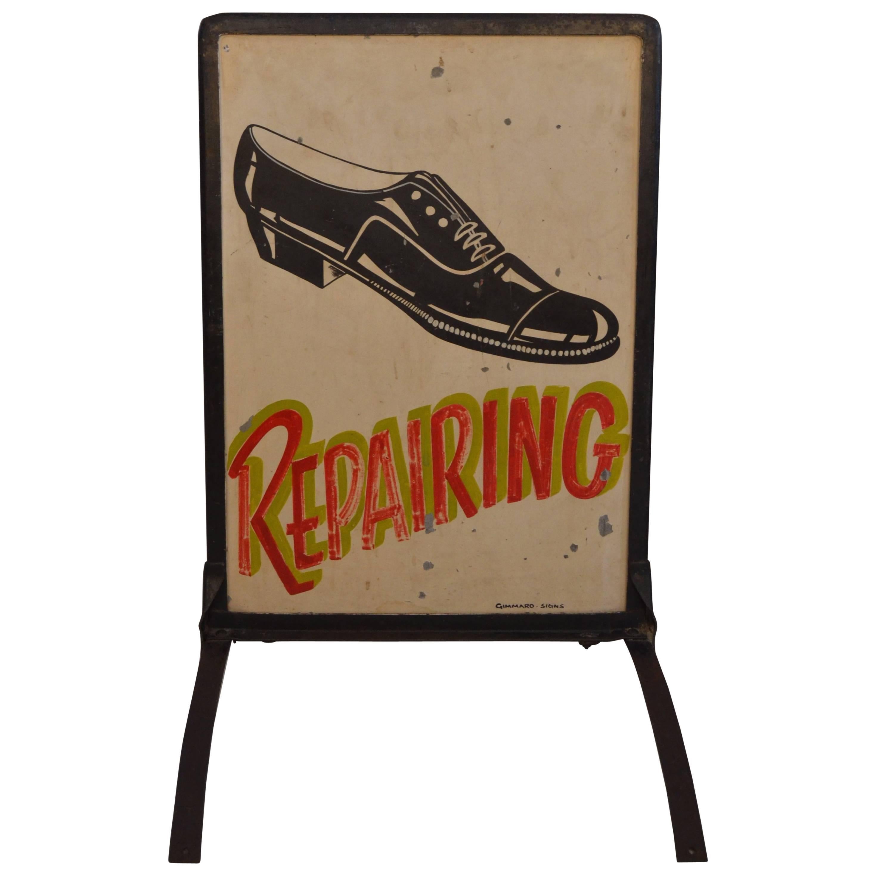 Depression Era Sidewalk Shoe Repair Sign For Sale