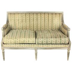 18th Century Louis XVI Blue or Grey Carved and Painted Settee 8