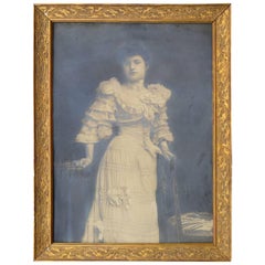 Photo Female Portrait Silver Print in Gilded Frame Art Nouveau 