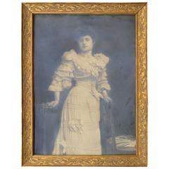 Large Glamorous Female Art Nouveau Silver Print Photo Portrait in Gilded Frame 4