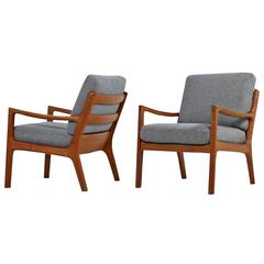 Pair of 1960s Ole Wanscher Teak Easy Lounge Chairs Senator Series Cado, Denmark