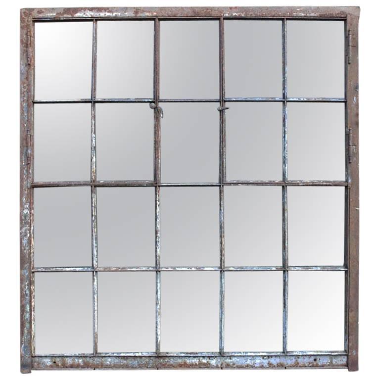 Large 19th Century Cast Iron Windowframe as Mirror or Industrial Mirror