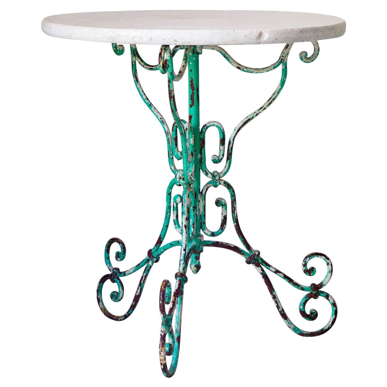 Painted Wrought Iron and Marble Gueridon Table, France, circa 1920s