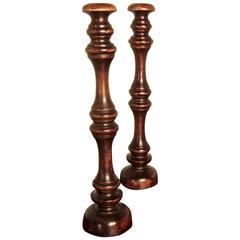 Pair of Tall 19th Century Turned Fruitwood Wooden Wig Stands Shop Display 5