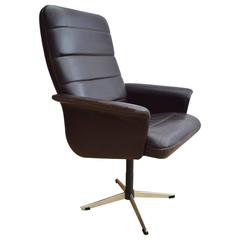 Vintage Mid-Century Danish Brown Leather Swivel Office Desk Chair by Komfort, 1970s