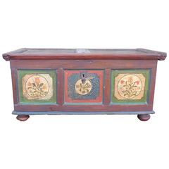 Large European Hand Painted Painted Marriage Chest, Blanket Box