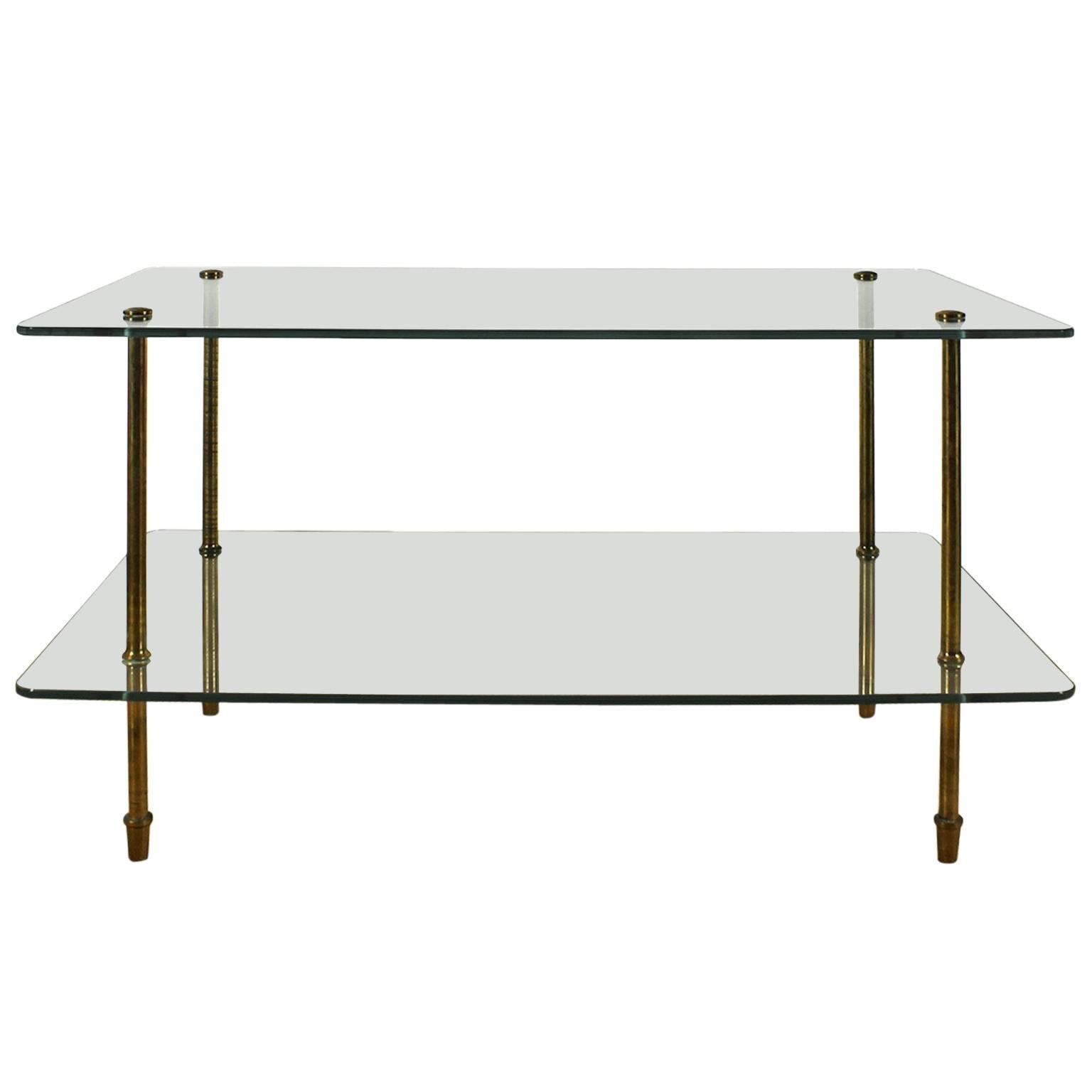 Mid-Century Modern Side Table In Thick Glass With Solid Brass Legs - Italy