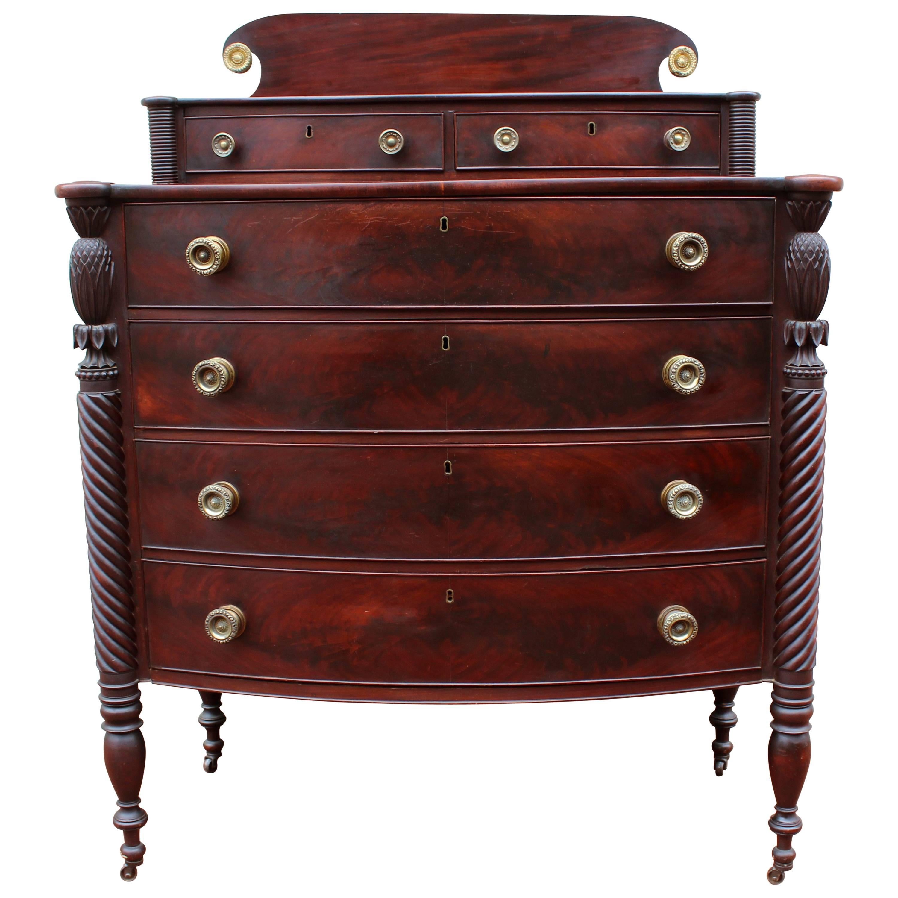 Exceptional North Shore, Massachusetts Mahogany Chest, circa 1820 For Sale