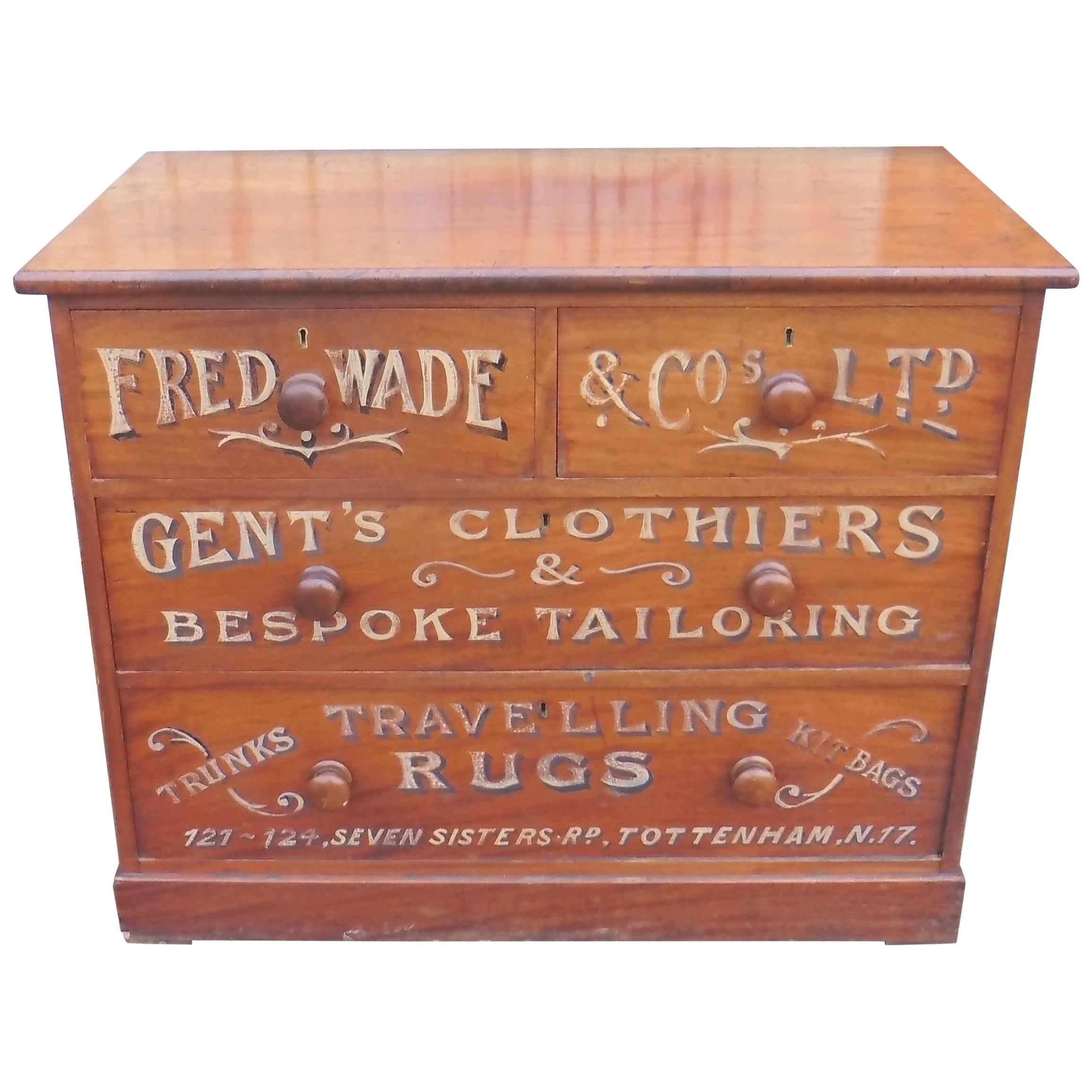 Victorian Mahogany Sign Painted Chest of Drawers Fred Wade Gentleman’s Outfitter