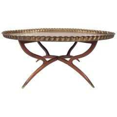 Retro Mid-Century Moroccan Style Brass Tray Table