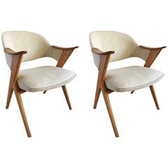 Pair Svante Skogh Scandinavian Bleached Oak Scissor Chairs