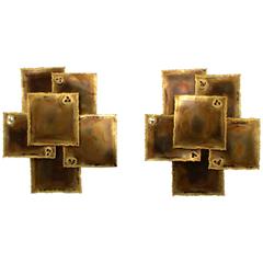 Pair of Large Wall Sconces by Holm Sorensen, 1960s, Rare Brutalist Style Lights