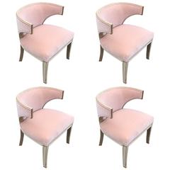Set of Four Klismos Blush / Pink Velvet Bleached Modern Club Chairs