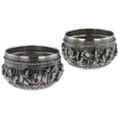 Antique 19th Century Burmese Maung Shwe Yon Brothers Solid Silver Bowls