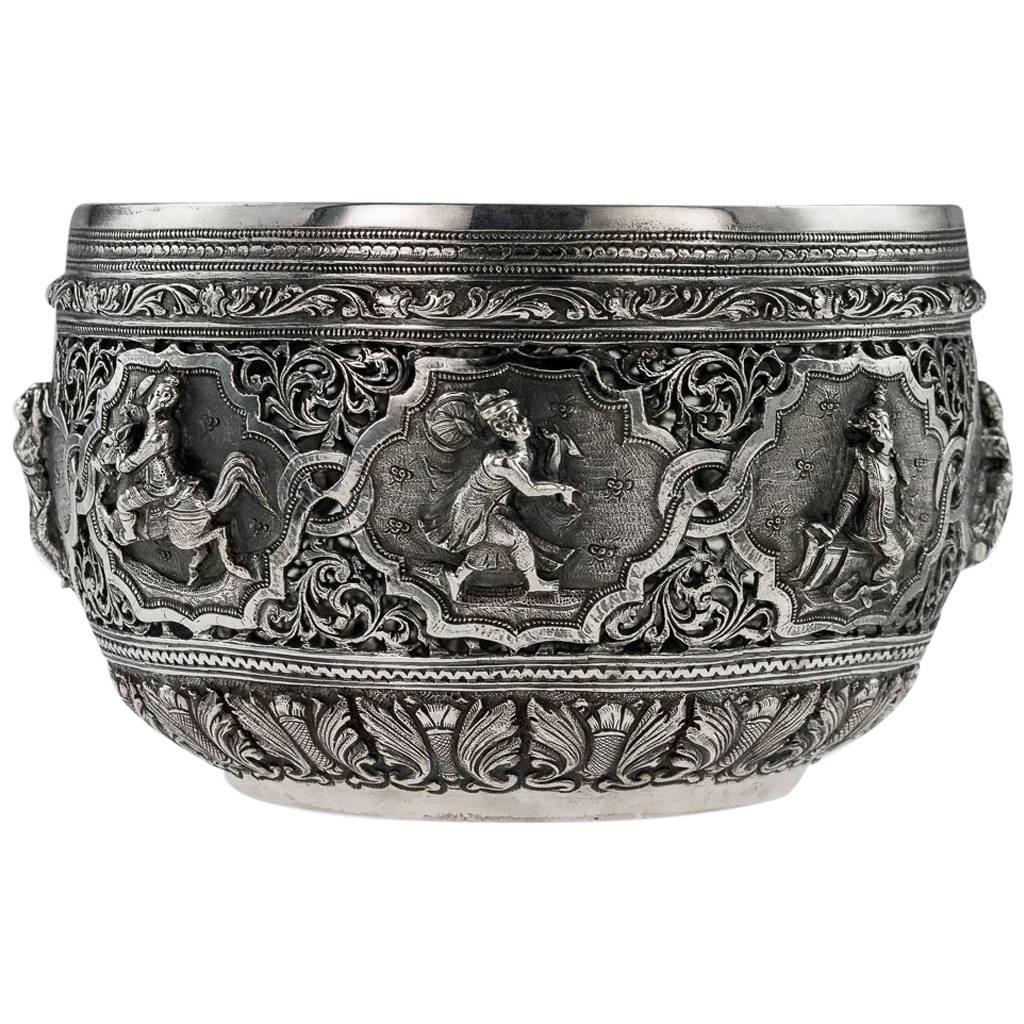 Antique 19th Century Burmese Maung Yin Maung Solid Silver Bowl, Rangoon