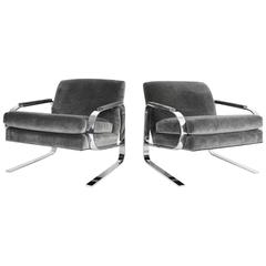 Milo Baughman Attributed Chrome Grasshopper Framed Lounge Chairs