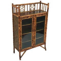 Antique English Bamboo Bookcase Cabinet with Two Glazed Doors