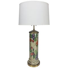 Vintage Mid-Century Decoupage Silvered Glass Table Lamp with Fruit Design