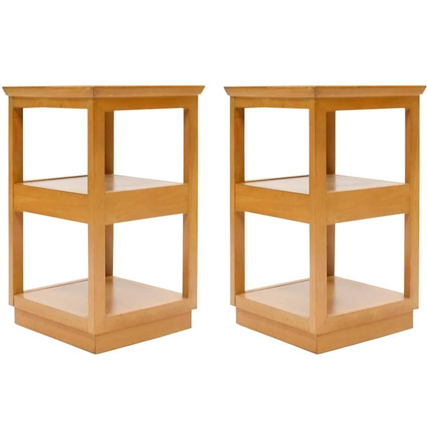 Pair of Edward Wormley for Drexel Tiered Nightstands with Mid-Tier Drawer