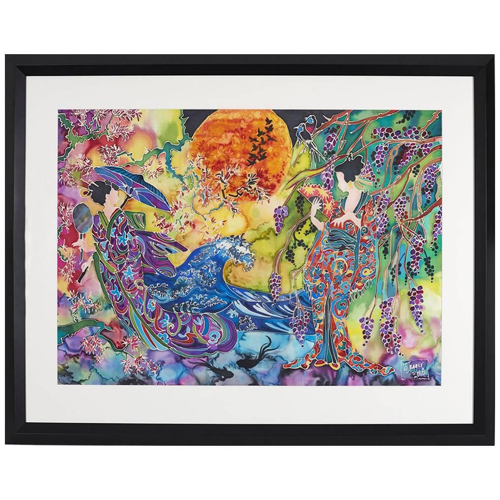 Winifred Jagger, Japanese Ladies, Silk Batik Painting, 2016 For Sale