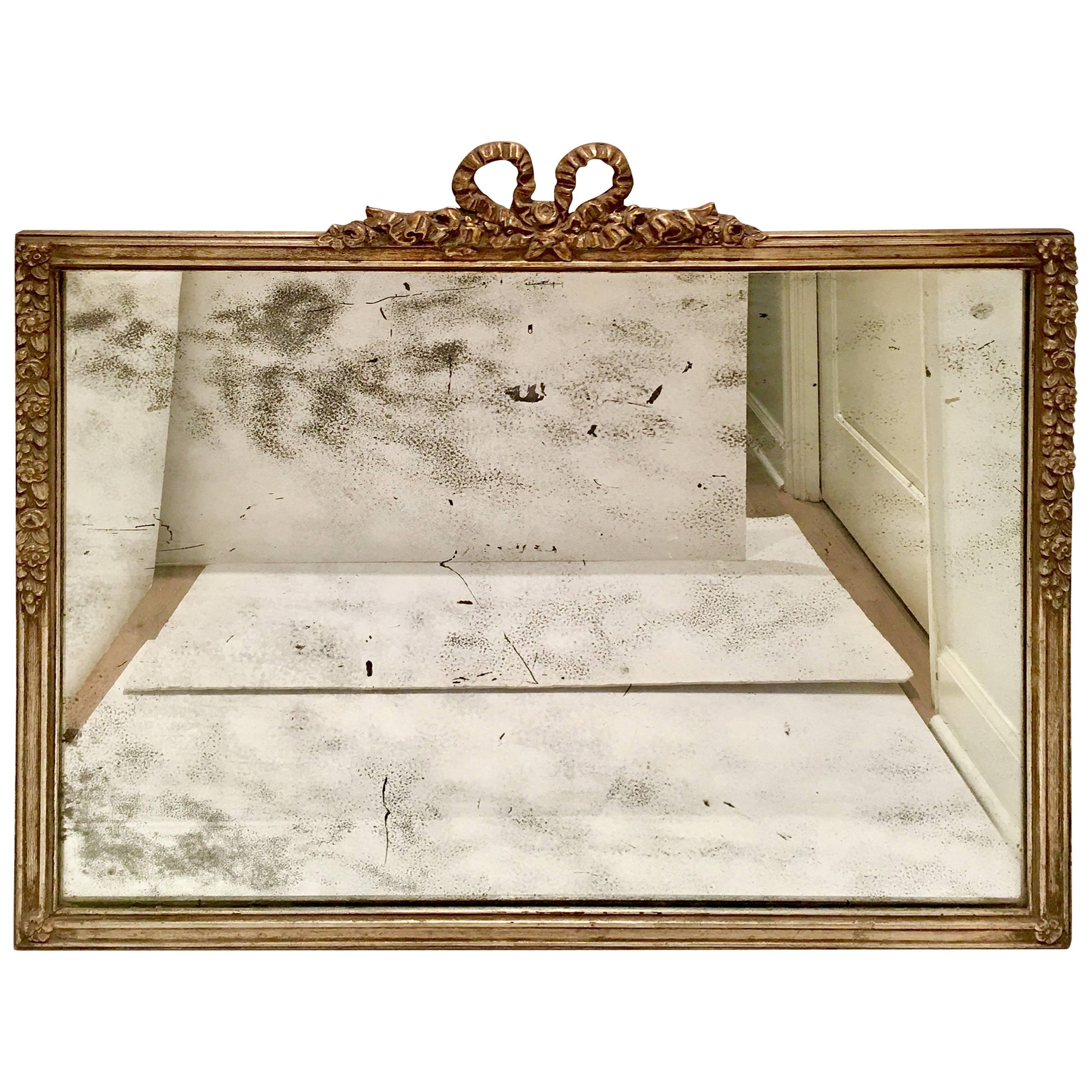 19th Century Silver Leaf Carved Louis XVI Style Antique Mirror For Sale