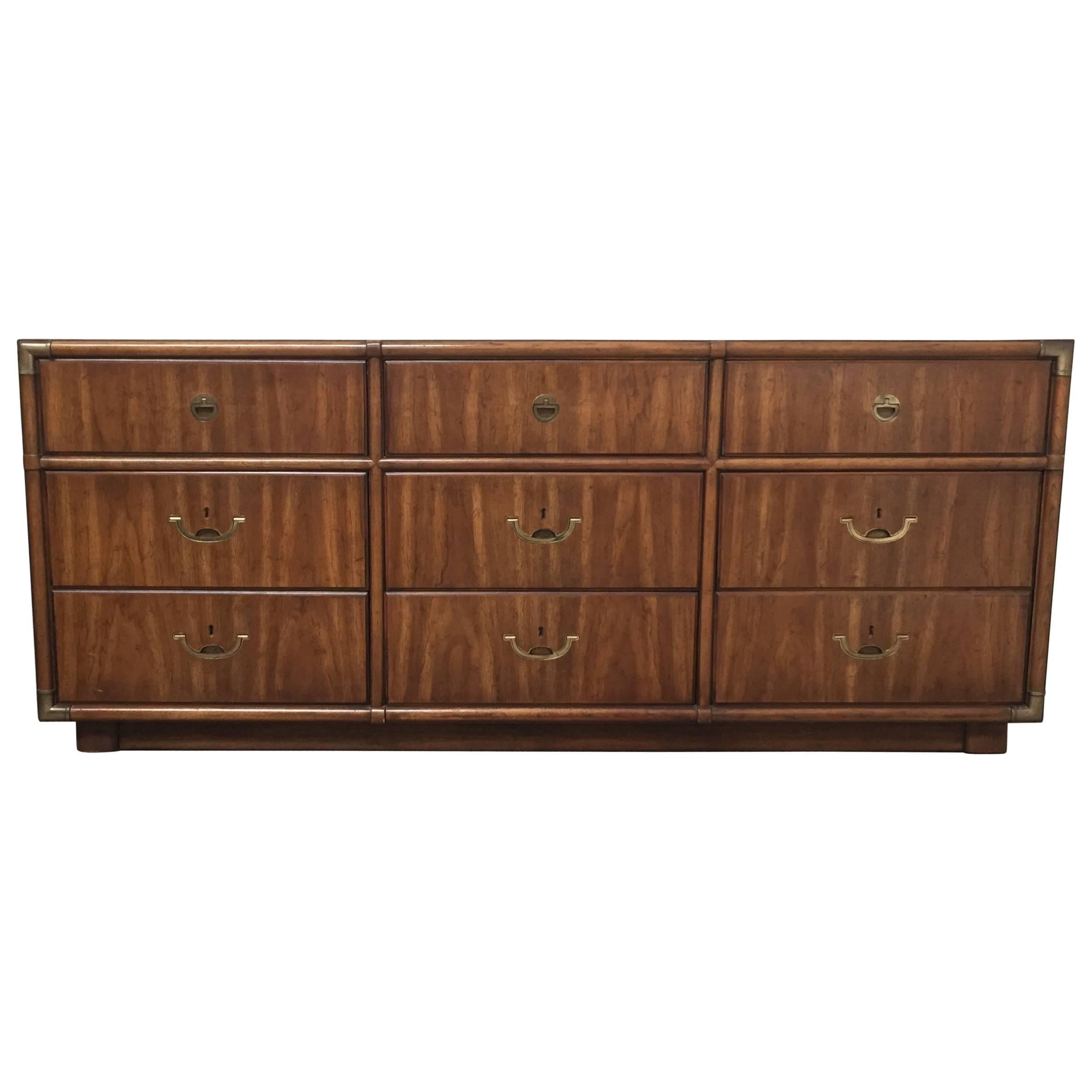 Campaign Style Nine-Drawer Dresser by Drexel
