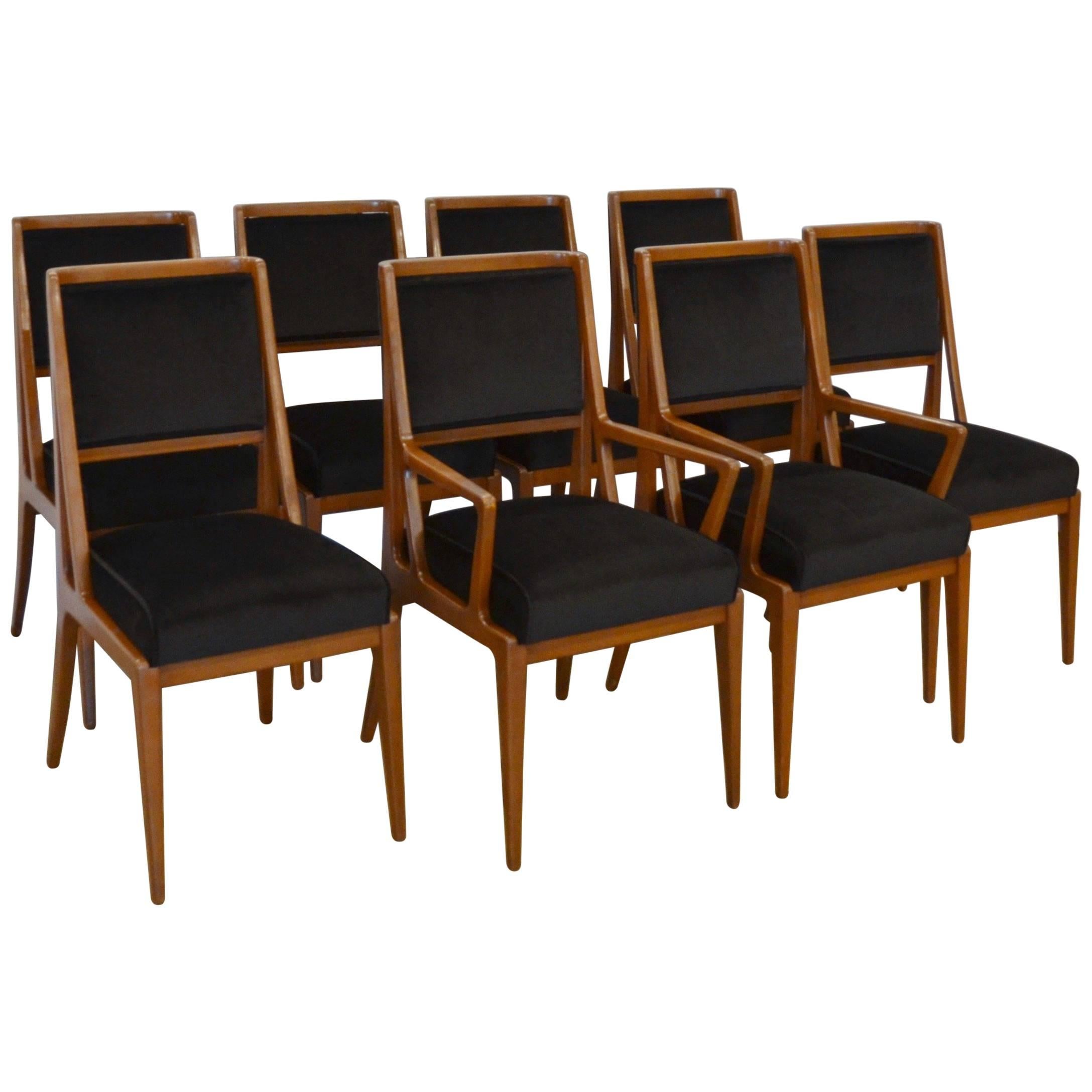 Mid-Century Walnut Dining Chairs, Bertha Schaefer, Style of Gio Ponti, Set of 8