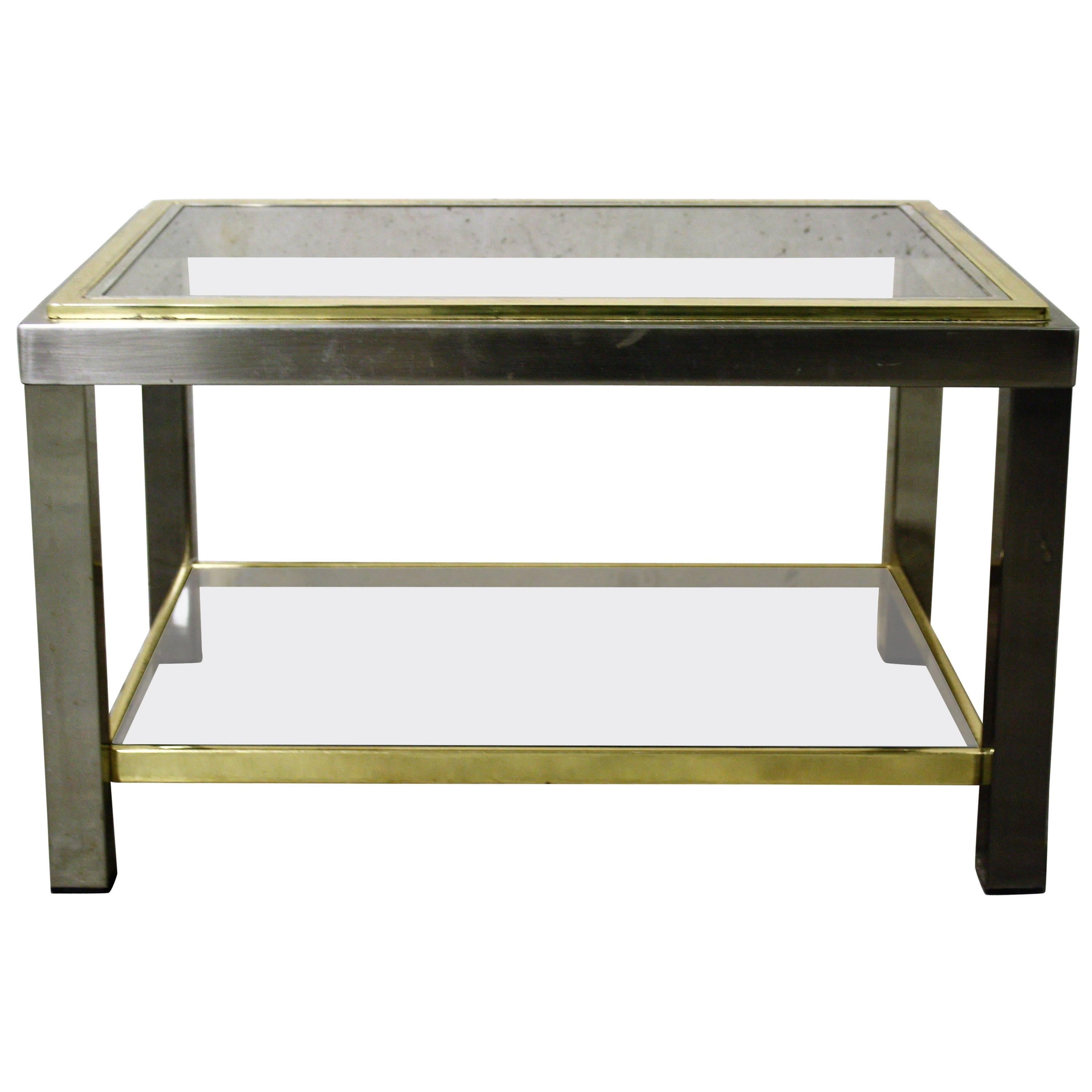 Simple Two-Tier Brass and Chrome Side Table, 1970s