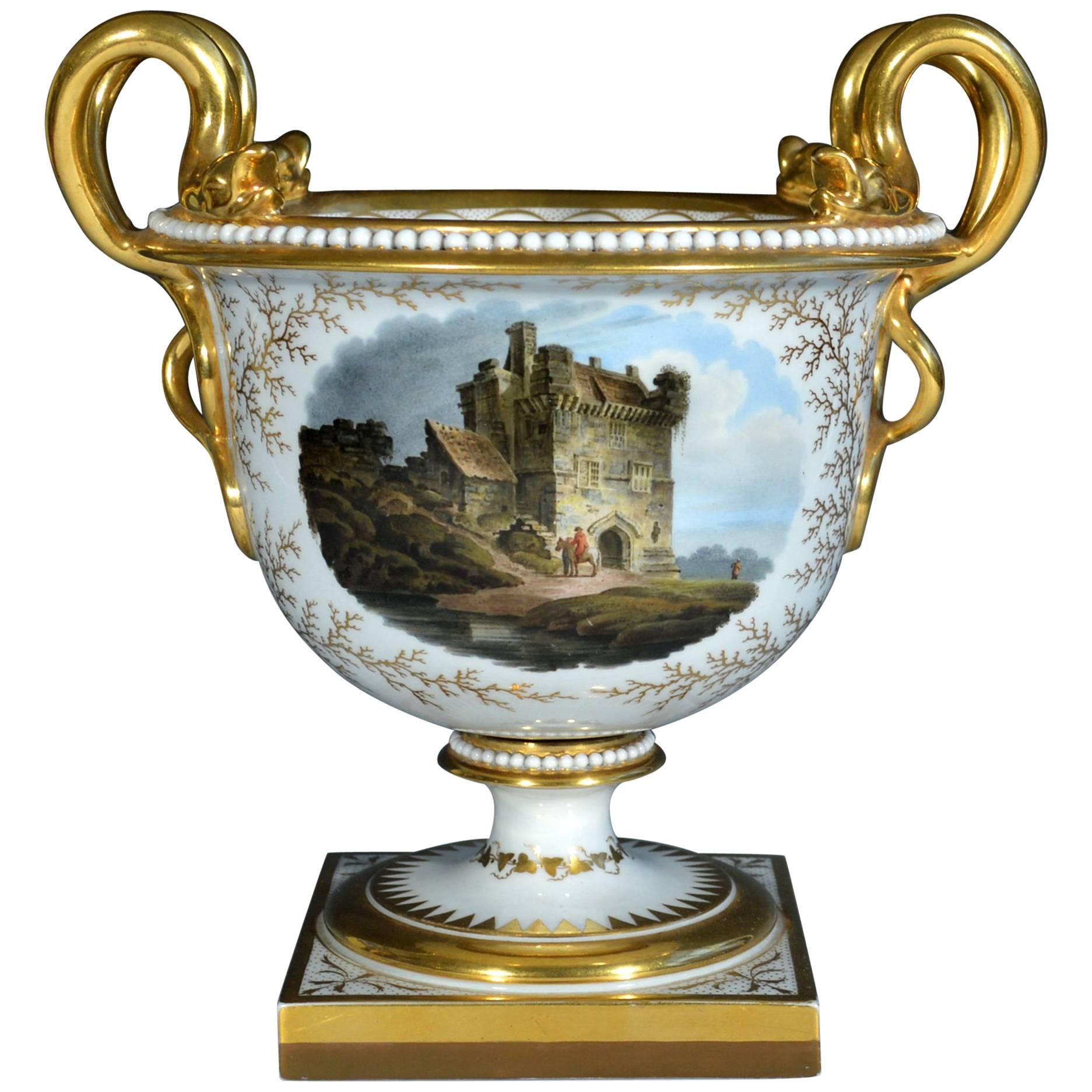 Regency Flight, Barr and Barr Porcelain Urn with Morpeth Castle, Northumberland