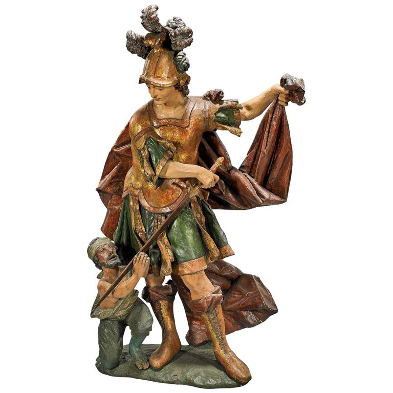 Wood sculpture of Saint Martin of Tours, 18th century, offered by Peyton Wright Gallery