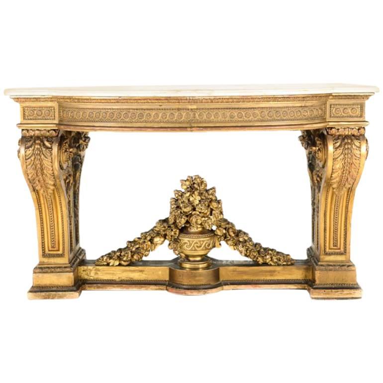 18th Century Giltwood-and-Marble Console from a Castle in France.