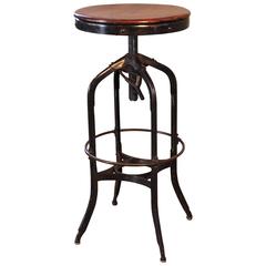 Original Retro Industrial Toledo Backless Wood and Metal Adjustable Bar Stool