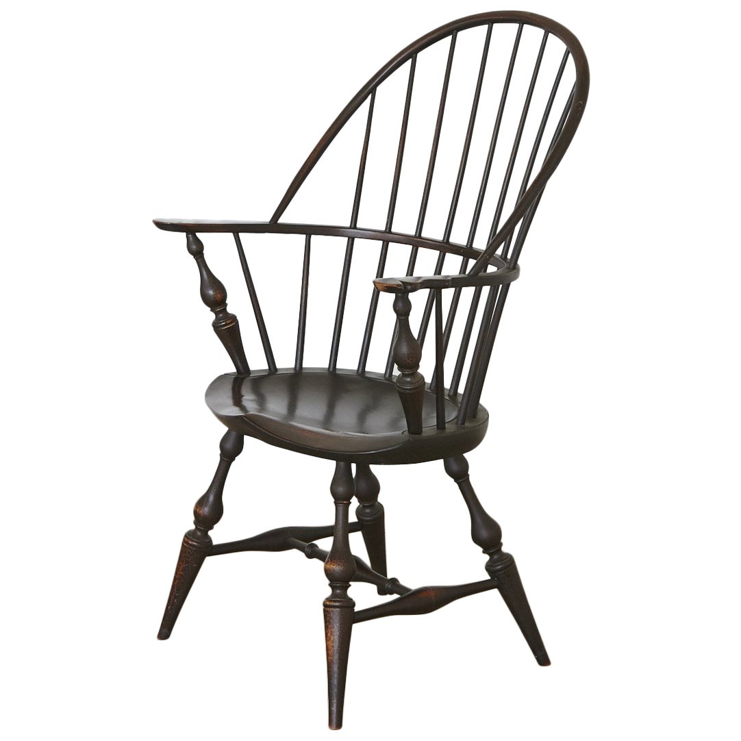Vintage Bowback Windsor Armchair In Black Crackle Maple By D R