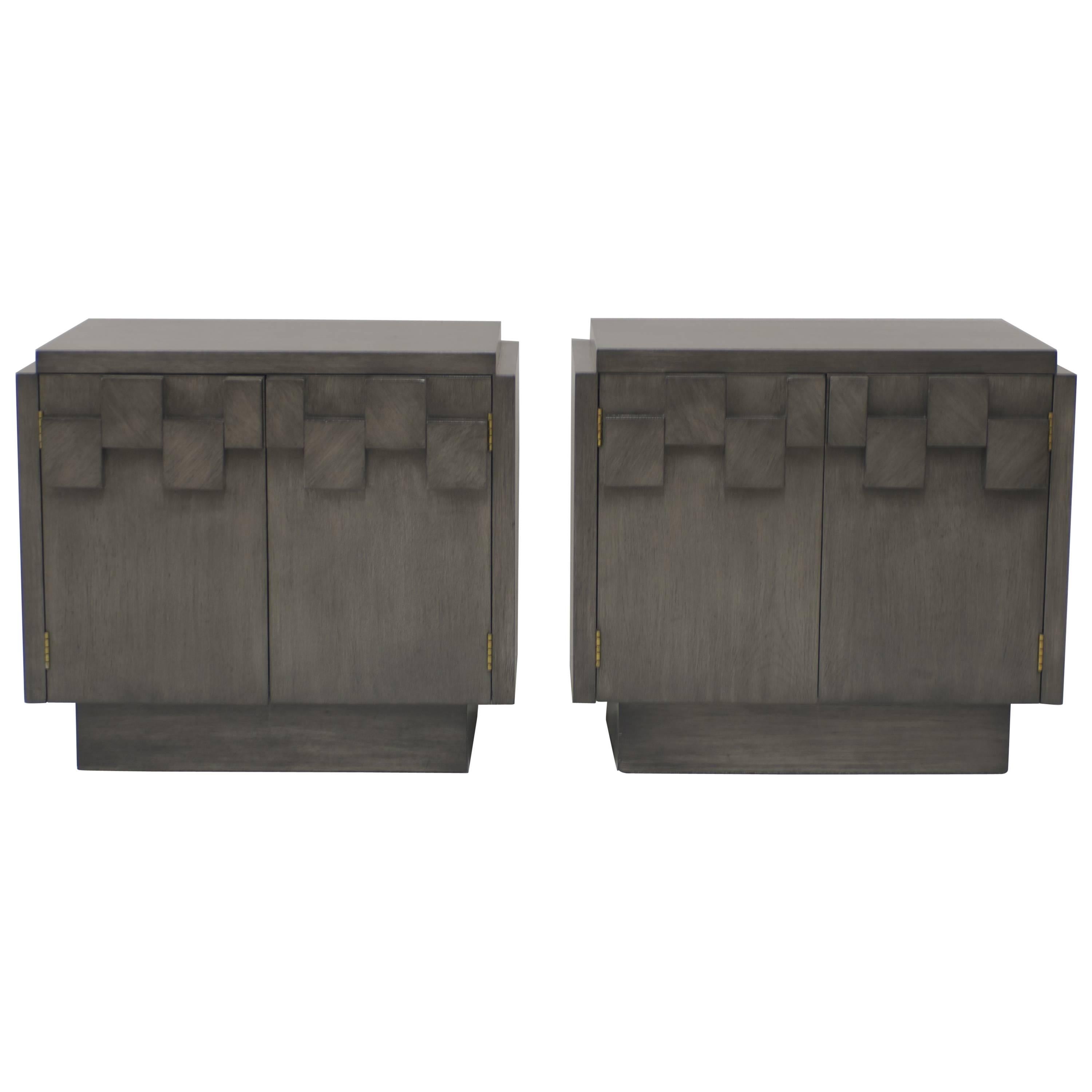 Charcoal Grey Lane Brutalist Mosaic Nightstands