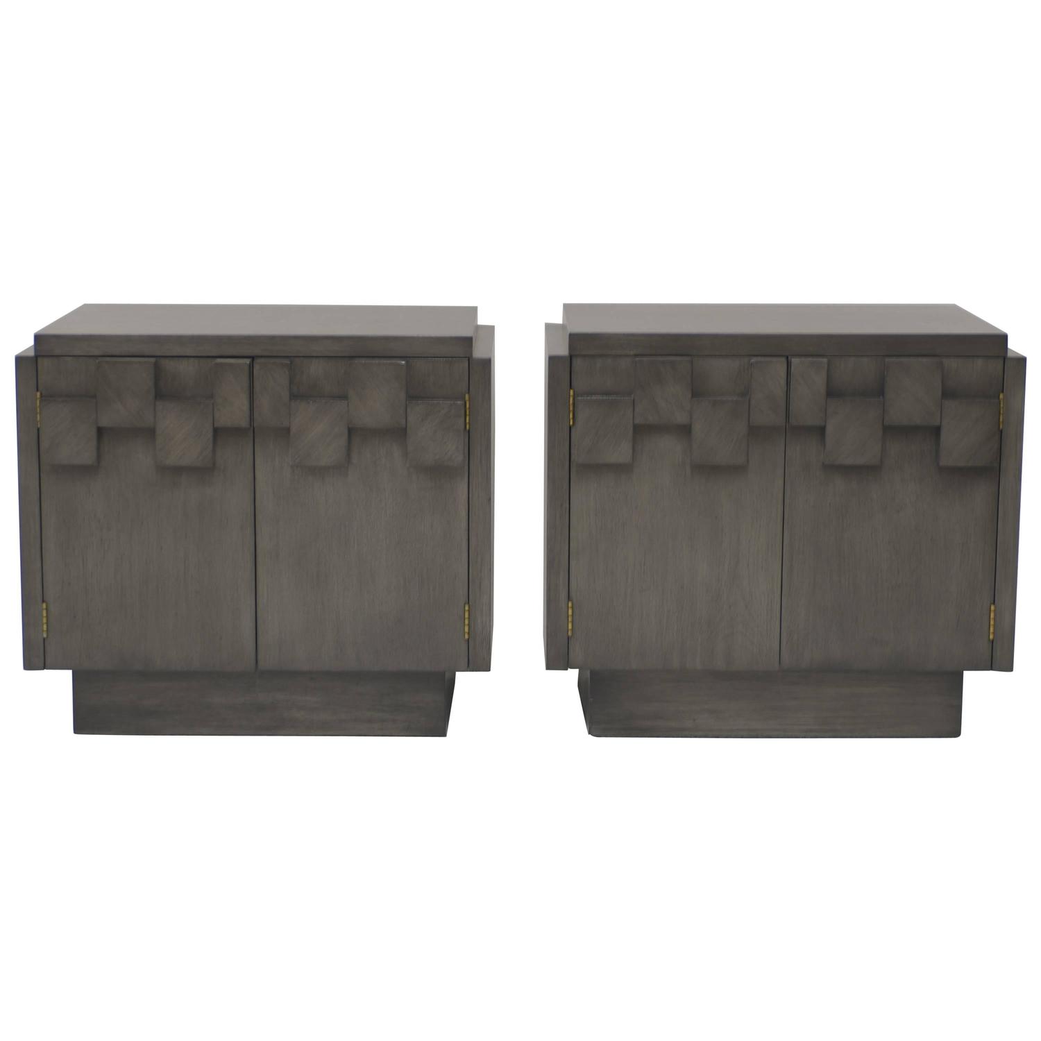 Charcoal Grey Lane Brutalist Mosaic Nightstands At 1stdibs