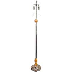 Tall 1930s Machine Age Nickel and Wood Floor Lamp
