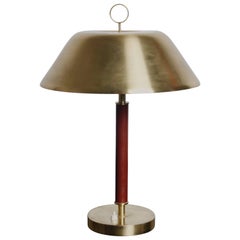 Swedish Leather-Wrapped Brass Desk Lamp