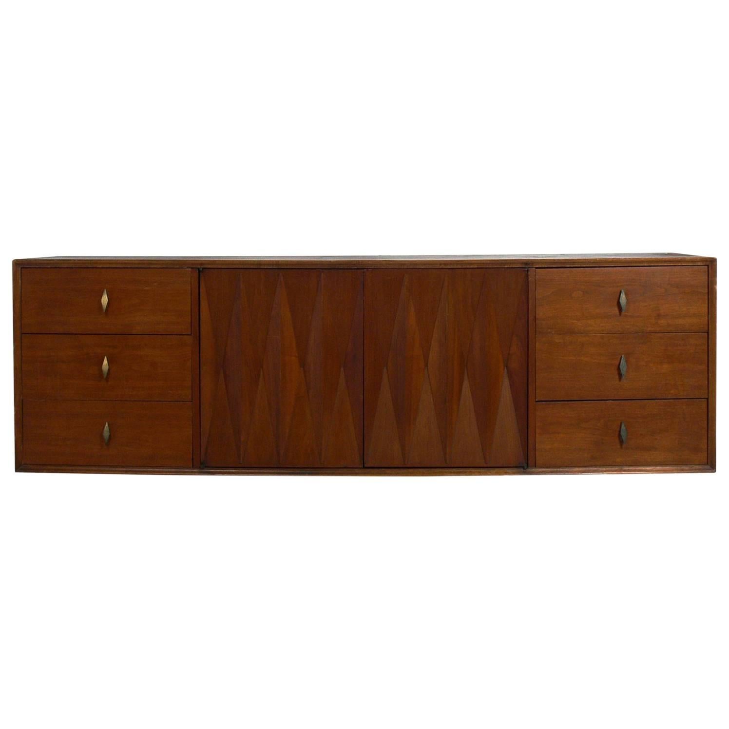 Sculptural Mid-Century Modern Wall-Mounted Credenza