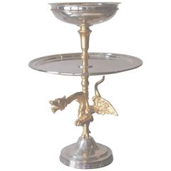 Antique Silver Plate Centerpiece Mounted on Gilt Bronze Griffin Stem Belgium 11