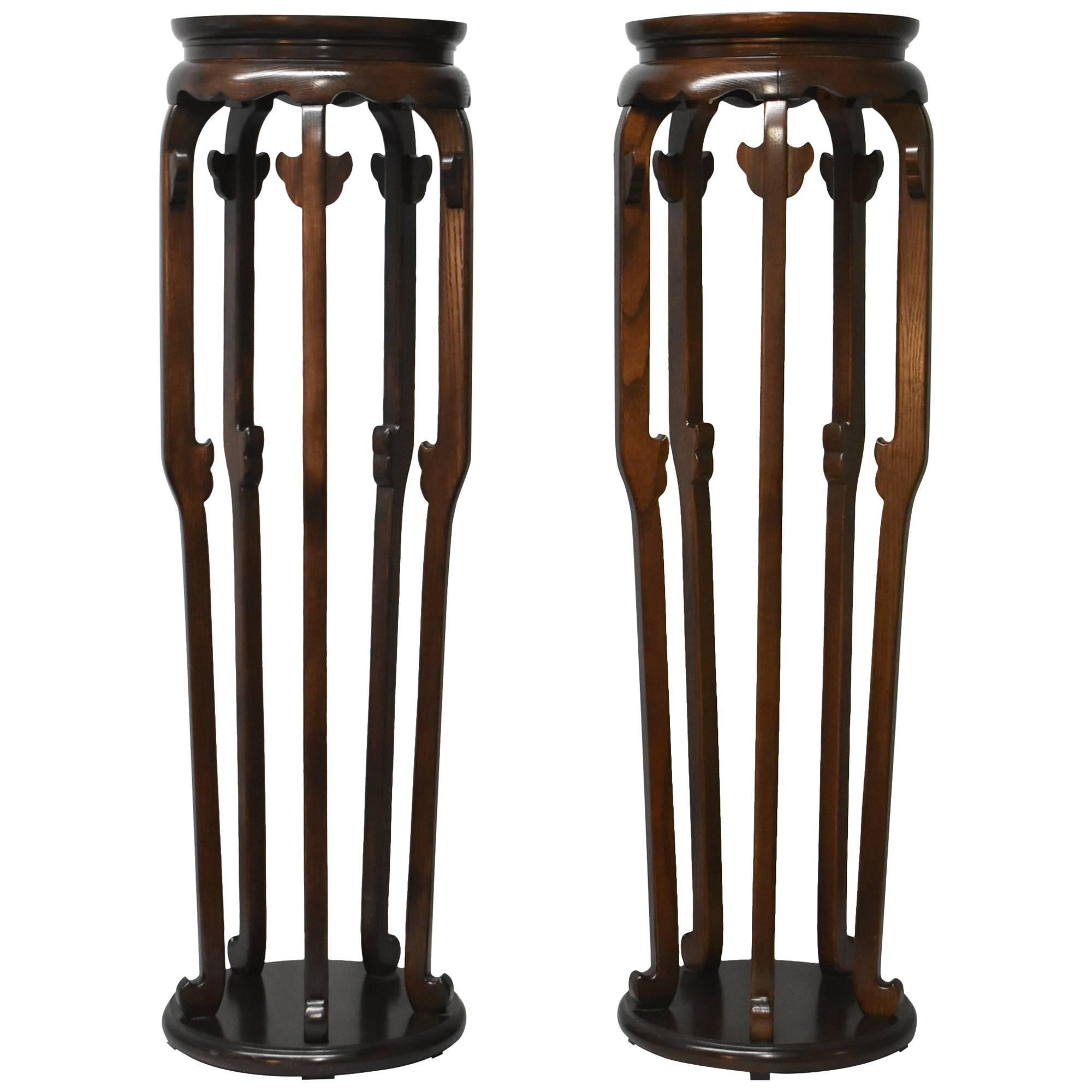 Pair of Asian Burl Plant Stands Designed by Michael Taylor for Baker Furniture