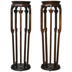 Antique Pair of Asian Burl Plant Stands Designed by Michael Taylor for Baker Furniture