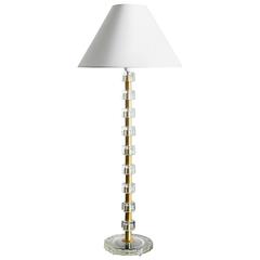 Vintage Crystal and Brass Floor Lamp by Carl Fagerlund for Orrefors