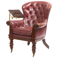 19th Century Rosewood English Reading Armchair with Rouge Original Leather