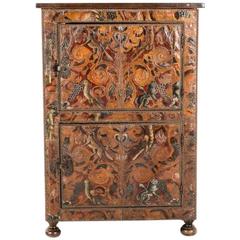 Vintage Two-Door Cabinet with 19th Century Hand Tooled Leather Covering