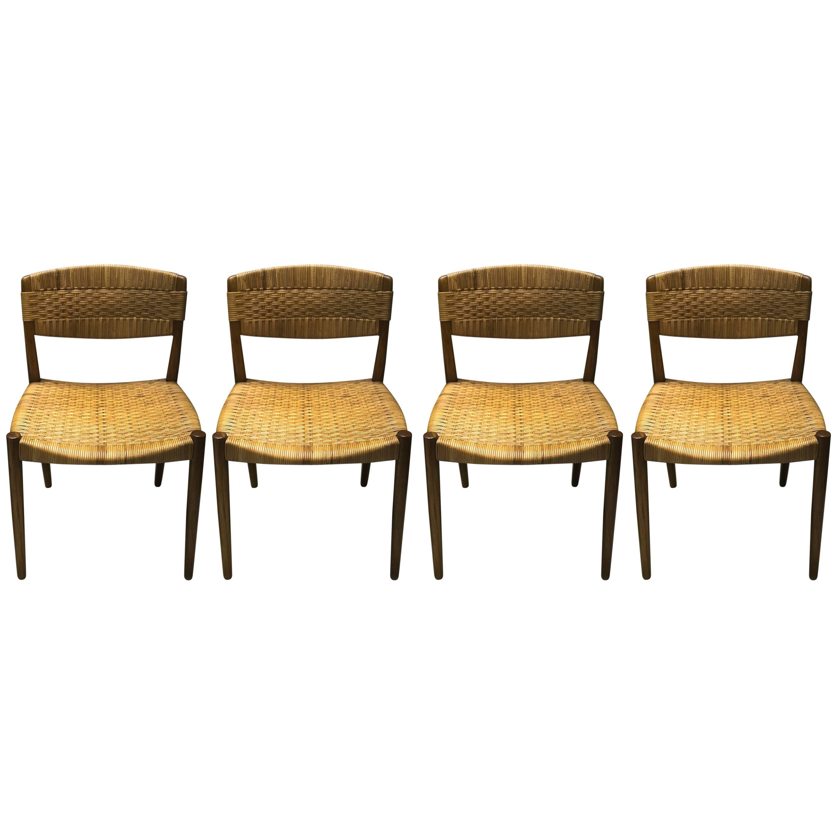 Set of Four Dining Chairs by Ejner Larsen and Axel Bender Madsen by Willy Beck For Sale