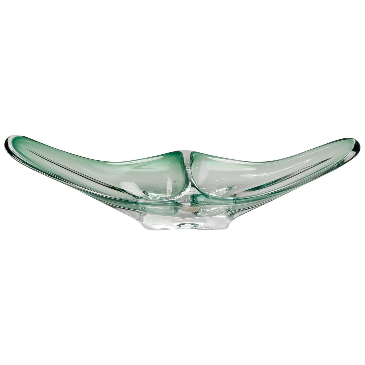 Mid Century Val Saint Lambert Green Centerpiece Bowl