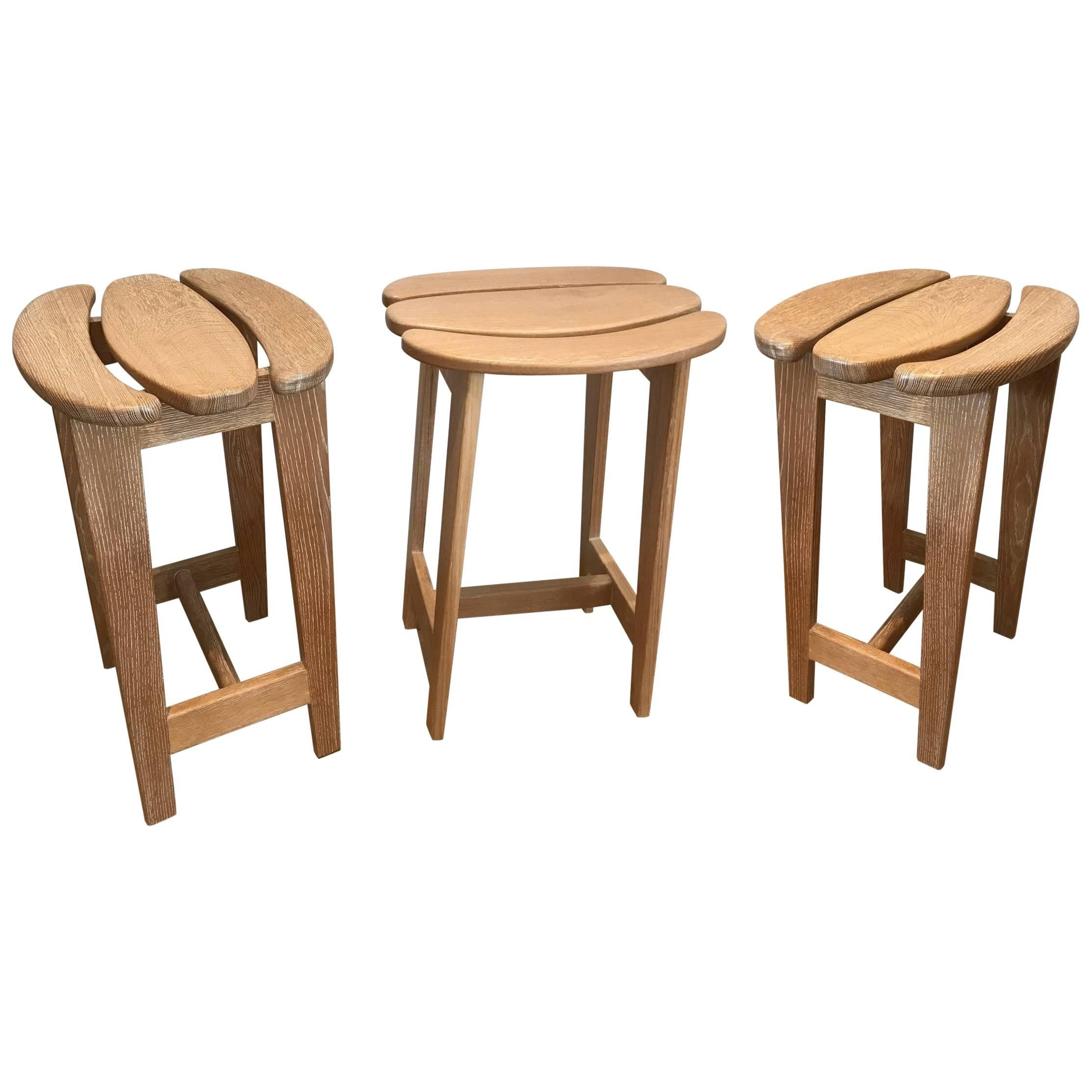 Set of Three Bar Stools by Guillerme et Chambron