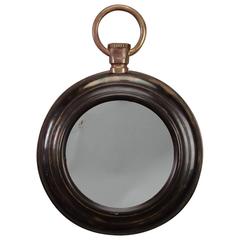 Vintage French Dark Brass Medium Pocket Watch Shaped Mirror